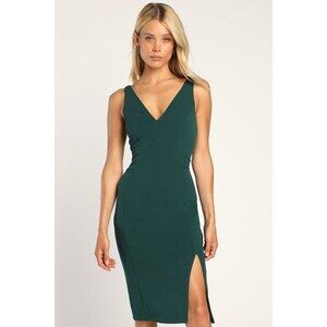 Lulus Iconic Moment Dark Green Bodycon Midi Dress - Size S